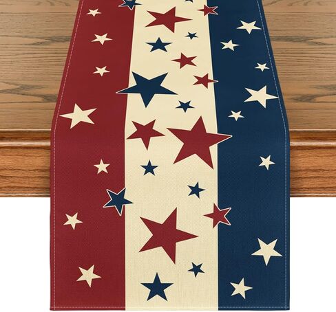 Artoid Mode Stars Stripes 4th of July Patriotic Memorial Day Table Runner, Independence Day Kitchen Dining Table Decoration for Home Party Decor 13x72 Inch in Saudi Arabia