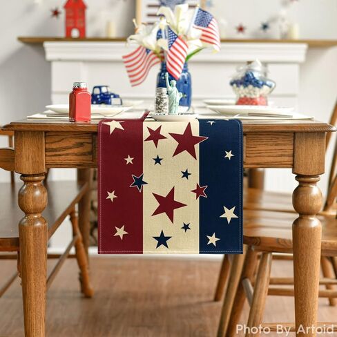 Artoid Mode Stars Stripes 4th of July Patriotic Memorial Day Table Runner, Independence Day Kitchen Dining Table Decoration for Home Party Decor 13x72 Inch in Saudi Arabia