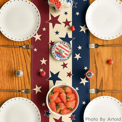 Artoid Mode Stars Stripes 4th of July Patriotic Memorial Day Table Runner, Independence Day Kitchen Dining Table Decoration for Home Party Decor 13x72 Inch in Saudi Arabia