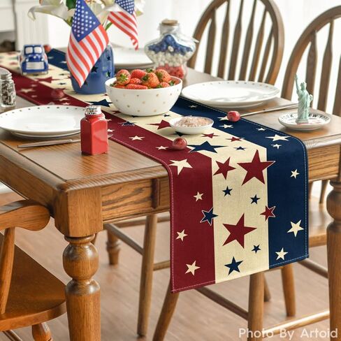 Artoid Mode Stars Stripes 4th of July Patriotic Memorial Day Table Runner, Independence Day Kitchen Dining Table Decoration for Home Party Decor 13x72 Inch in Saudi Arabia
