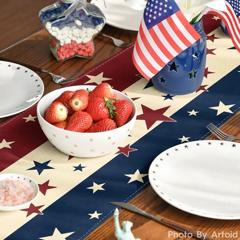 Artoid Mode Stars Stripes 4th of July Patriotic Memorial Day Table Runner, Independence Day Kitchen Dining Table Decoration for Home Party Decor 13x72 Inch in Saudi Arabia