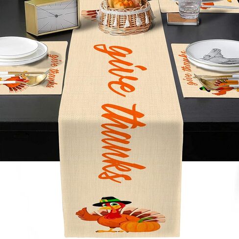 مفارش طاولة الطعام باللون البرتقالي لعيد الشكر من إمفينسي، مجموعة مكونة من 6 قطع ومفرش طاولة، مجموعة الخريف المقاومة للحرارة لتزيين حفلات المنزل في الأماكن الخارجية والداخلية (مفرش طاولة واحد بطول 72 بوصة و6 مفارش) in Kuwait
