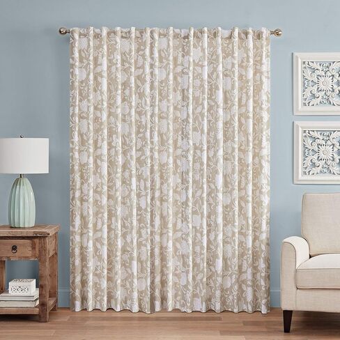 Waverly Stencil Vine Rod Pocket لوحة واحدة للخصوصية نافذة معالجة غرفة المعيشة، 52 بوصة × 63 بوصة، كتان in Kuwait