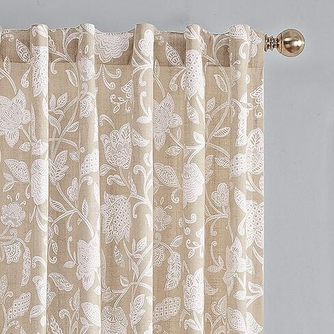 Waverly Stencil Vine Rod Pocket لوحة واحدة للخصوصية نافذة معالجة غرفة المعيشة، 52 بوصة × 63 بوصة، كتان in Kuwait
