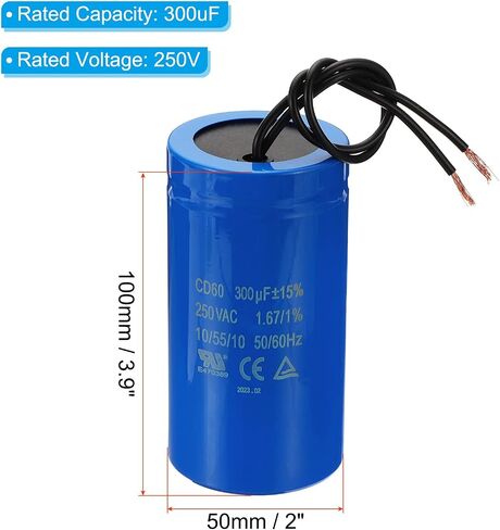 مكثف تشغيل PATIKIL CD60، 2 حزمة 300 فائق التوهج 250VAC 2 أسلاك 50/60 هرتز مكثف بدء تشغيل المحرك لمحرك ضاغط الهواء يبدأ في التشغيل in Saudi Arabia