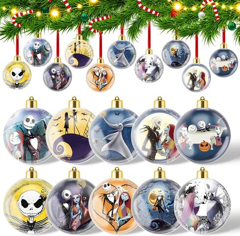 10pcs Halloween Ball Ornaments Hanging Decorations for Tree - Nightmare Sally Ghost Horror Plastic Clear Balls Ornament for Home Tree Crafts Baubles Holiday Birthday Party Decor in Saudi Arabia
