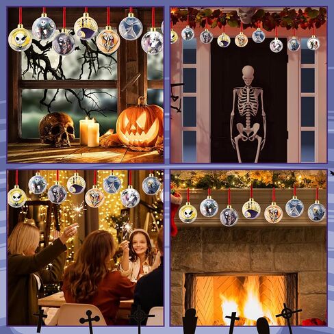 10pcs Halloween Ball Ornaments Hanging Decorations for Tree - Nightmare Sally Ghost Horror Plastic Clear Balls Ornament for Home Tree Crafts Baubles Holiday Birthday Party Decor in Saudi Arabia