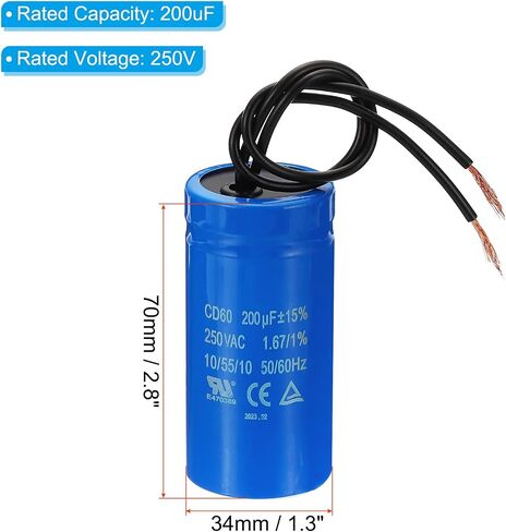 مكثف تشغيل PATIKIL CD60، 2 حزمة 300 فائق التوهج 250VAC 2 أسلاك 50/60 هرتز مكثف بدء تشغيل المحرك لمحرك ضاغط الهواء يبدأ في التشغيل in Saudi Arabia