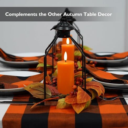 Rhytsing Harvest and Thanksgiving Table Centerpieces, H 10 Inches Decorative Lantern with Real Wax Orange LED Candle and Fall Candle Ring, Battery Metal Hanging Lanterns with Timer for Autumn in Saudi Arabia