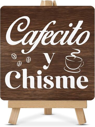 Coffee Sign Cafecito y Chisme Wood Sign with Easel Coffee Lover Gifts Wood Plaque Home Kitchen Coffee Station Table Decor in Saudi Arabia