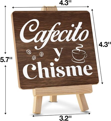 Coffee Sign Cafecito y Chisme Wood Sign with Easel Coffee Lover Gifts Wood Plaque Home Kitchen Coffee Station Table Decor in Saudi Arabia