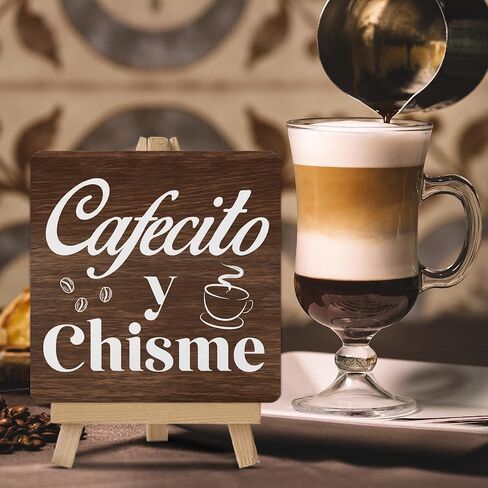 Coffee Sign Cafecito y Chisme Wood Sign with Easel Coffee Lover Gifts Wood Plaque Home Kitchen Coffee Station Table Decor in Saudi Arabia