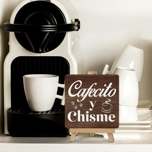 Coffee Sign Cafecito y Chisme Wood Sign with Easel Coffee Lover Gifts Wood Plaque Home Kitchen Coffee Station Table Decor in Saudi Arabia