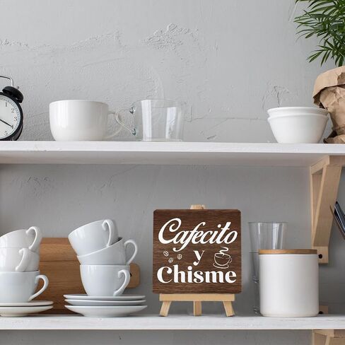 Coffee Sign Cafecito y Chisme Wood Sign with Easel Coffee Lover Gifts Wood Plaque Home Kitchen Coffee Station Table Decor in Saudi Arabia