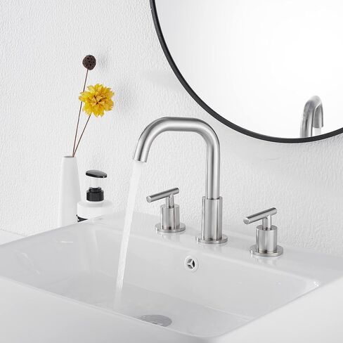 GGStudy 360° Swivel Spout Two Handles 3 Holes 8-16 inch Widespread Bathroom Sink Faucet Matte Black Matching with Pop Up Drain in Saudi Arabia