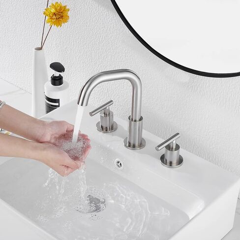 GGStudy 360° Swivel Spout Two Handles 3 Holes 8-16 inch Widespread Bathroom Sink Faucet Matte Black Matching with Pop Up Drain in Saudi Arabia