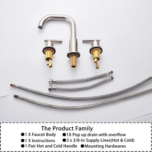 GGStudy 360° Swivel Spout Two Handles 3 Holes 8-16 inch Widespread Bathroom Sink Faucet Matte Black Matching with Pop Up Drain in Saudi Arabia