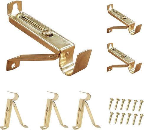 2Pcs Adjustable Curtain Rod Bracket for 9/16 inch Diameter Rod, Drape Rod Bracket for Wall, Curtain Rod Holders,Gold in Kuwait