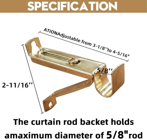 2Pcs Adjustable Curtain Rod Bracket for 9/16 inch Diameter Rod, Drape Rod Bracket for Wall, Curtain Rod Holders,Gold in Kuwait