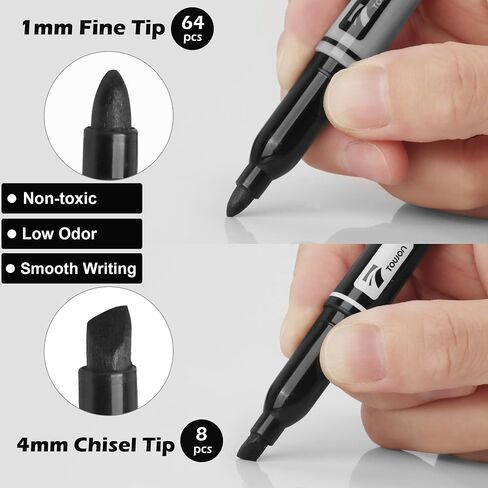 TOWON Permanent Markers 72 Assorted Colors - Waterproof Colored Markers Pens Set 45 Fine Tip, 8 Ultra Fine, 8 Chisel Tip, 6 Neon, 5 Metallic Markers Office School Supplies for Kids, Adults Coloring in Saudi Arabia