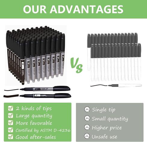 TOWON Permanent Markers 72 Assorted Colors - Waterproof Colored Markers Pens Set 45 Fine Tip, 8 Ultra Fine, 8 Chisel Tip, 6 Neon, 5 Metallic Markers Office School Supplies for Kids, Adults Coloring in Saudi Arabia