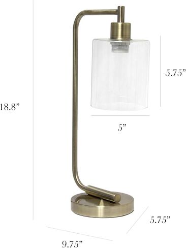 Simple Designs LD1036-WHT Bronson Antique Style Industrial Iron Lantern Desk Bedside Glass Shade Table Lamp, White in Saudi Arabia