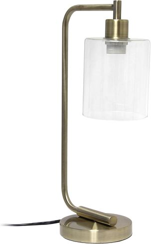 Simple Designs LD1036-WHT Bronson Antique Style Industrial Iron Lantern Desk Bedside Glass Shade Table Lamp, White in Saudi Arabia
