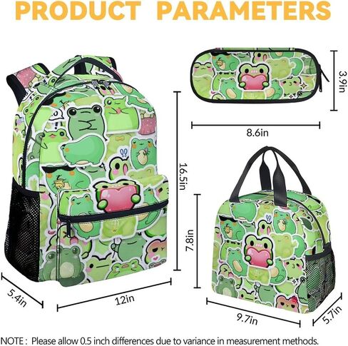 Frog Backpack with Lunch Box And Pencil Case, Set of 3 Cute Bookbag for Girls Boys, Lightweight Large Capacity School Bag in Saudi Arabia