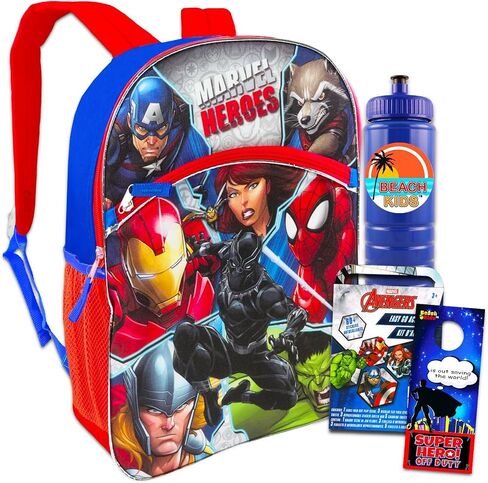 Marvel Avengers Backpack for Kids - Bundle with 16 Inch Avengers Backpack Featuring Iron Man, Captain America, Spiderman and More Plus Water Bottle and Stickers (Superhero Backpacks) in Saudi Arabia