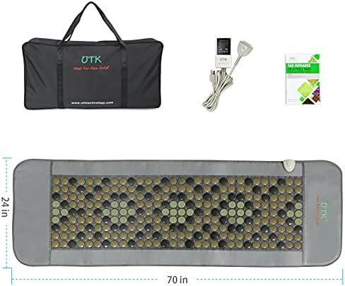 UTK 70 x 24 Inch 238 Tourmaline & 32 Jade Stone Far Infrared Heating Pad for Full Body Pain Relief with Smart Remote Controller and Carry Bag, Gray in Saudi Arabia
