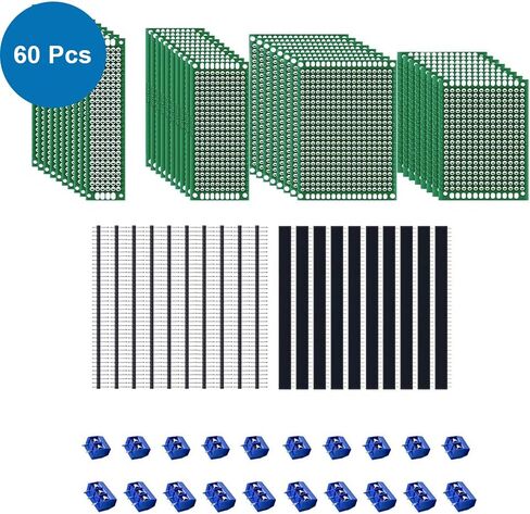 MMOBIEL 60 قطعة PCB لوحة دوائر كهربائية نموذج مجموعة مع كتل طرفية لولبية 2/3 دبابيس ذكر/أنثى رأس عدة مجموعة عالمية متوافقة مع مجموعات Arduino DIY المشاريع الإلكترونية in Saudi Arabia
