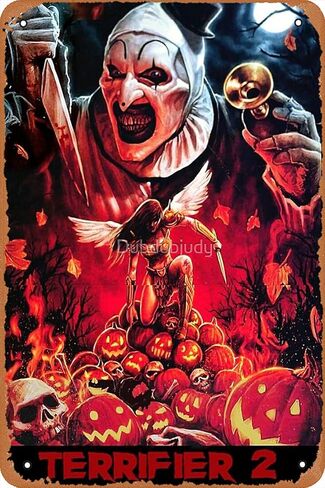 ملصق من القصدير المعدني لفيلم الرعب 2 Terrifier مقاس 12 × 8 بوصة لتزيين جدار الكهف للرجال in Kuwait
