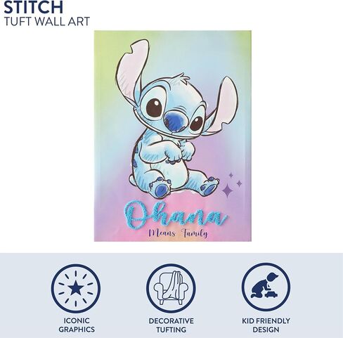 لوحة فنية جدارية من القماش الكتاني من Idea Nuova Disney Lilo & Stitch Ohana مع خصلة ثلاثية الأبعاد، مقاس 11 بوصة عرض × 15 ارتفاع in Kuwait