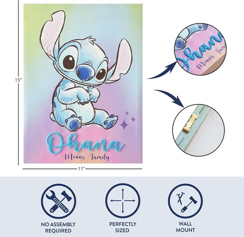 لوحة فنية جدارية من القماش الكتاني من Idea Nuova Disney Lilo & Stitch Ohana مع خصلة ثلاثية الأبعاد، مقاس 11 بوصة عرض × 15 ارتفاع in Kuwait