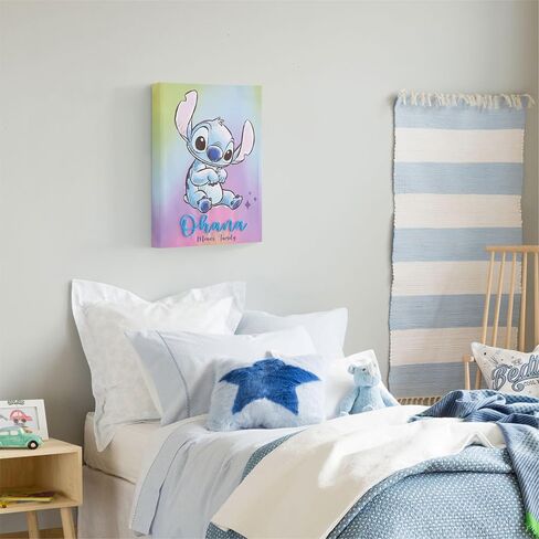 لوحة فنية جدارية من القماش الكتاني من Idea Nuova Disney Lilo & Stitch Ohana مع خصلة ثلاثية الأبعاد، مقاس 11 بوصة عرض × 15 ارتفاع in Kuwait