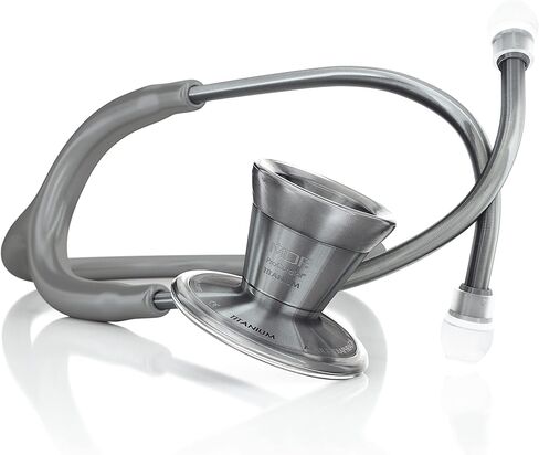 سماعة طبيب القلب MDF Metalika ProCardial، تيتانيوم خفيف الوزن، للبالغين، رأس مزدوج، أنبوب رمادي، سماعة رأس Metalika Chestpiece، MDF797TMT12 in Kuwait