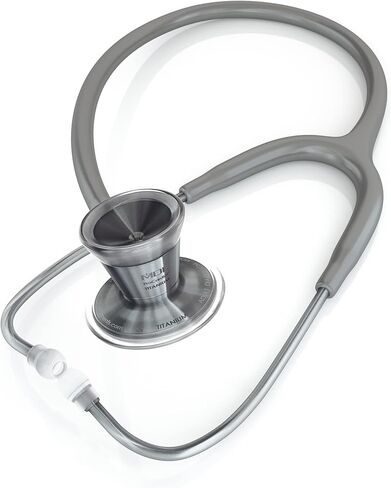 سماعة طبيب القلب MDF Metalika ProCardial، تيتانيوم خفيف الوزن، للبالغين، رأس مزدوج، أنبوب رمادي، سماعة رأس Metalika Chestpiece، MDF797TMT12 in Kuwait