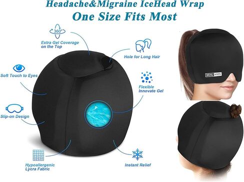Gel Ice Head Wrap,Headache Relief Hat/Migraine Relief Hat Cold Compress,Migraine Relief Hat for Tension Puffy Eyes Migraine Relief Cap for Sinus Headache and Stress Relief in Saudi Arabia