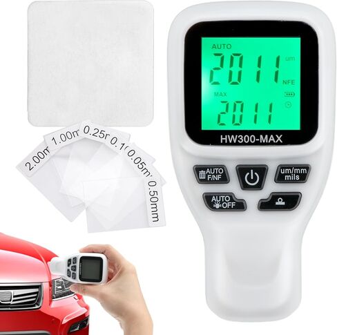 مقياس سمك الطلاء قياس تلقائي شاشة رقمية مقياس طلاء السيارة يحدد تلقائيًا الركيزة والمعادن والطلاء غير الموصل (أبيض) in Kuwait
