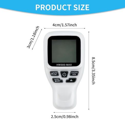 مقياس سمك الطلاء قياس تلقائي شاشة رقمية مقياس طلاء السيارة يحدد تلقائيًا الركيزة والمعادن والطلاء غير الموصل (أبيض) in Kuwait