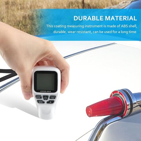 مقياس سمك الطلاء قياس تلقائي شاشة رقمية مقياس طلاء السيارة يحدد تلقائيًا الركيزة والمعادن والطلاء غير الموصل (أبيض) in Kuwait