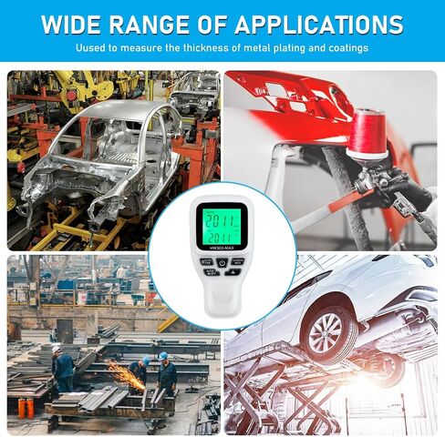 مقياس سمك الطلاء قياس تلقائي شاشة رقمية مقياس طلاء السيارة يحدد تلقائيًا الركيزة والمعادن والطلاء غير الموصل (أبيض) in Kuwait
