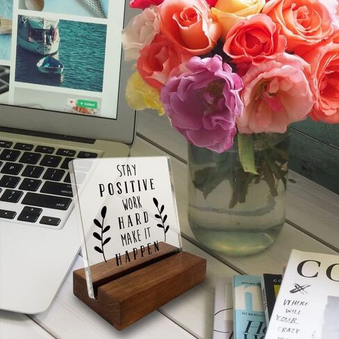 Inspirational Quotes Office Desk Sign, Motivational Minimalist Decor Art Acrylic Plaque With Wooden Stand Sign Home Office Desk Sign Gift for Women Cowoker Friend Colleague in Saudi Arabia