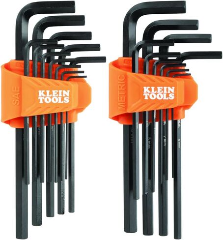 Klein Tools LS22 22-Piece Long Hex Key Set, SAE and Metric, Heat-Treated, L Style Key Sizes 1/16-Inch to 3/8-Inch and 1.5 to 10mm in Saudi Arabia