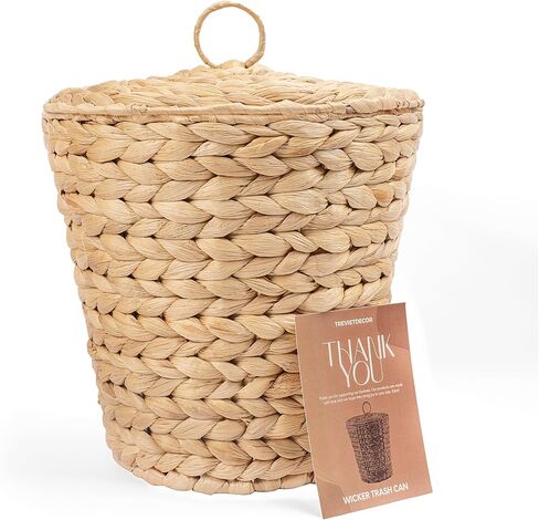 Wicker Trash Can with Lid in Bedroom, Bathroom | Trash Can in Office | Boho Woven Wicker Waste Basket in Saudi Arabia