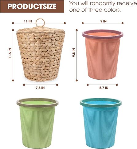 Wicker Trash Can with Lid in Bedroom, Bathroom | Trash Can in Office | Boho Woven Wicker Waste Basket in Saudi Arabia
