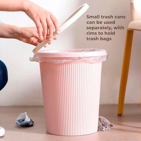 Wicker Trash Can with Lid in Bedroom, Bathroom | Trash Can in Office | Boho Woven Wicker Waste Basket in Saudi Arabia