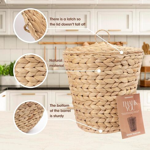 Wicker Trash Can with Lid in Bedroom, Bathroom | Trash Can in Office | Boho Woven Wicker Waste Basket in Saudi Arabia