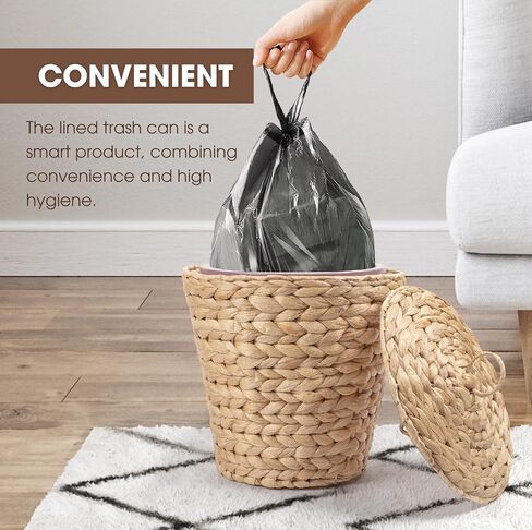 Wicker Trash Can with Lid in Bedroom, Bathroom | Trash Can in Office | Boho Woven Wicker Waste Basket in Saudi Arabia
