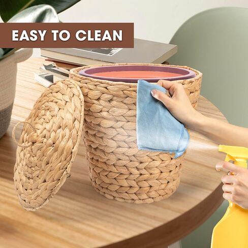 Wicker Trash Can with Lid in Bedroom, Bathroom | Trash Can in Office | Boho Woven Wicker Waste Basket in Saudi Arabia